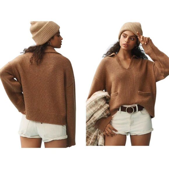 Celine Paris Open Collar Cotton Sweater in Camel Size S - Picture 7 of 15